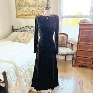 90s david warren black velvet paisley dress size 10